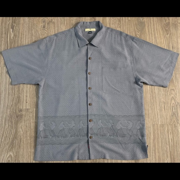 Tommy Bahama 100% Silk size L Grey Used Island Woman Hula Dancers - Picture 1 of 2